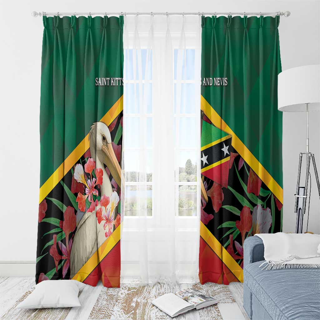 Saint Kitts and Nevis Window Curtain Pelican With Poinciana Flowers - Wonder Print Shop