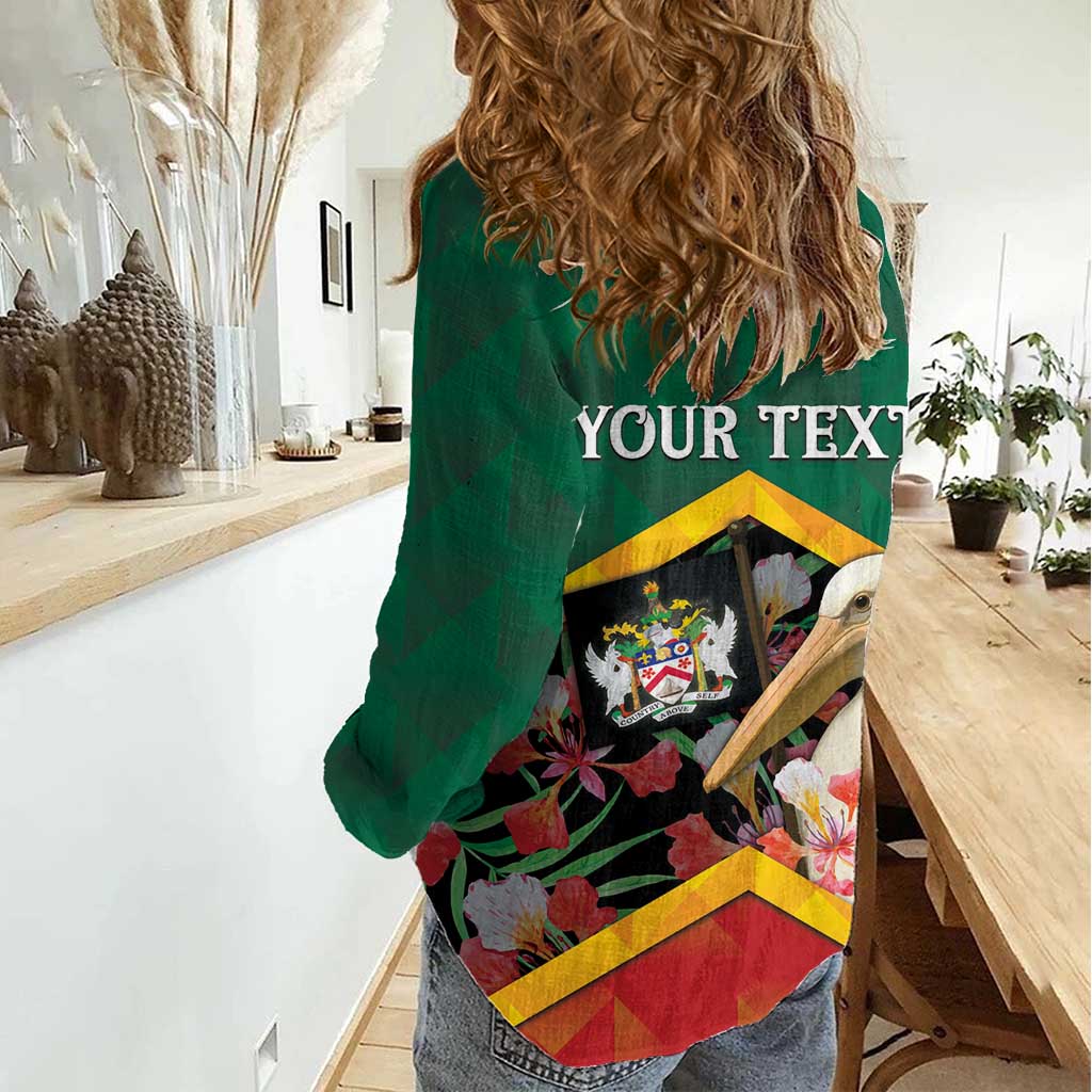 Personalized Saint Kitts and Nevis Women Casual Shirt Pelican With Poinciana Flowers - Wonder Print Shop