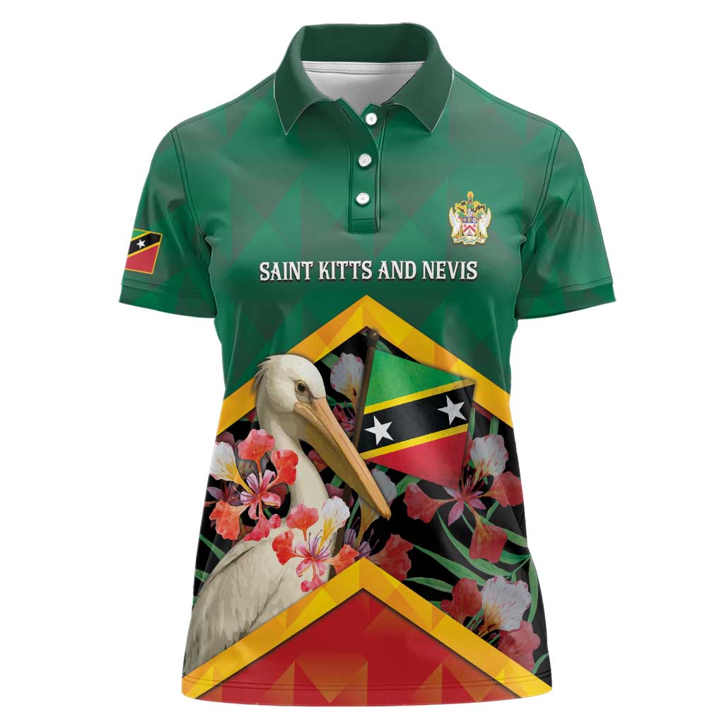 Personalized Saint Kitts and Nevis Women Polo Shirt Pelican With Poinciana Flowers - Wonder Print Shop