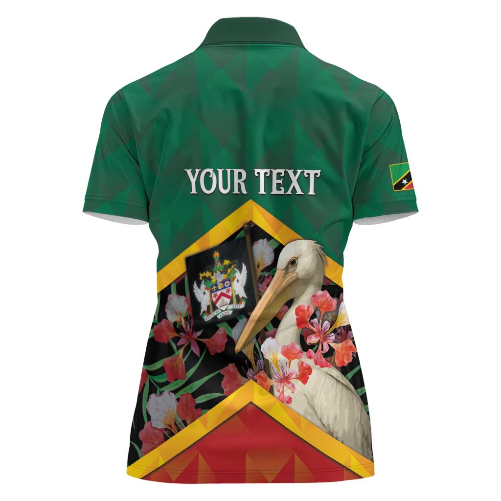 Personalized Saint Kitts and Nevis Women Polo Shirt Pelican With Poinciana Flowers - Wonder Print Shop