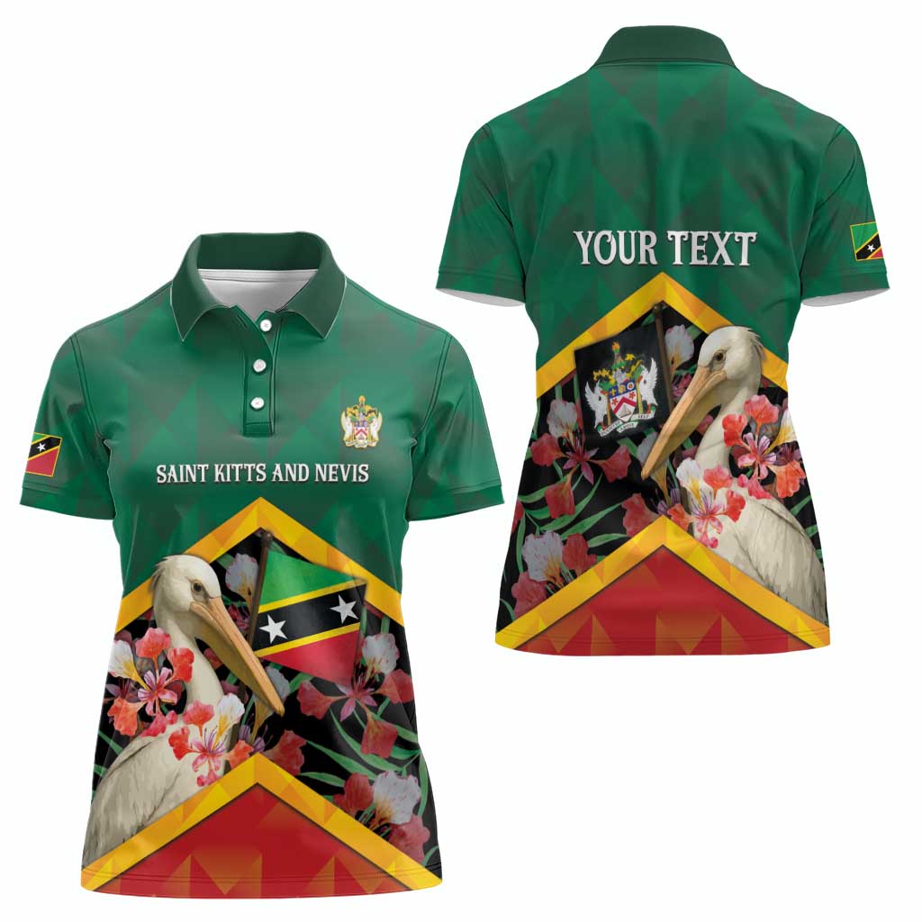 Personalized Saint Kitts and Nevis Women Polo Shirt Pelican With Poinciana Flowers - Wonder Print Shop