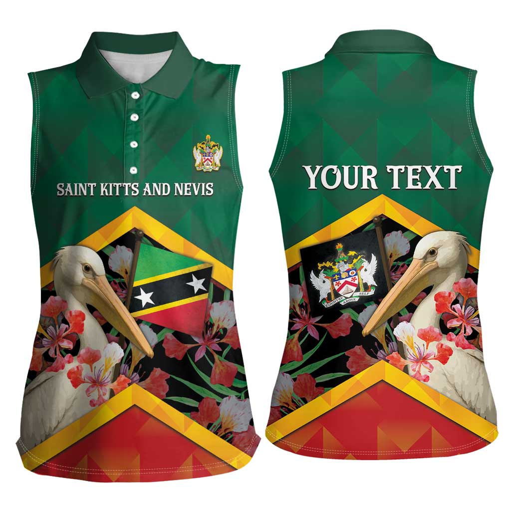 Personalized Saint Kitts and Nevis Women Sleeveless Polo Shirt Pelican With Poinciana Flowers - Wonder Print Shop