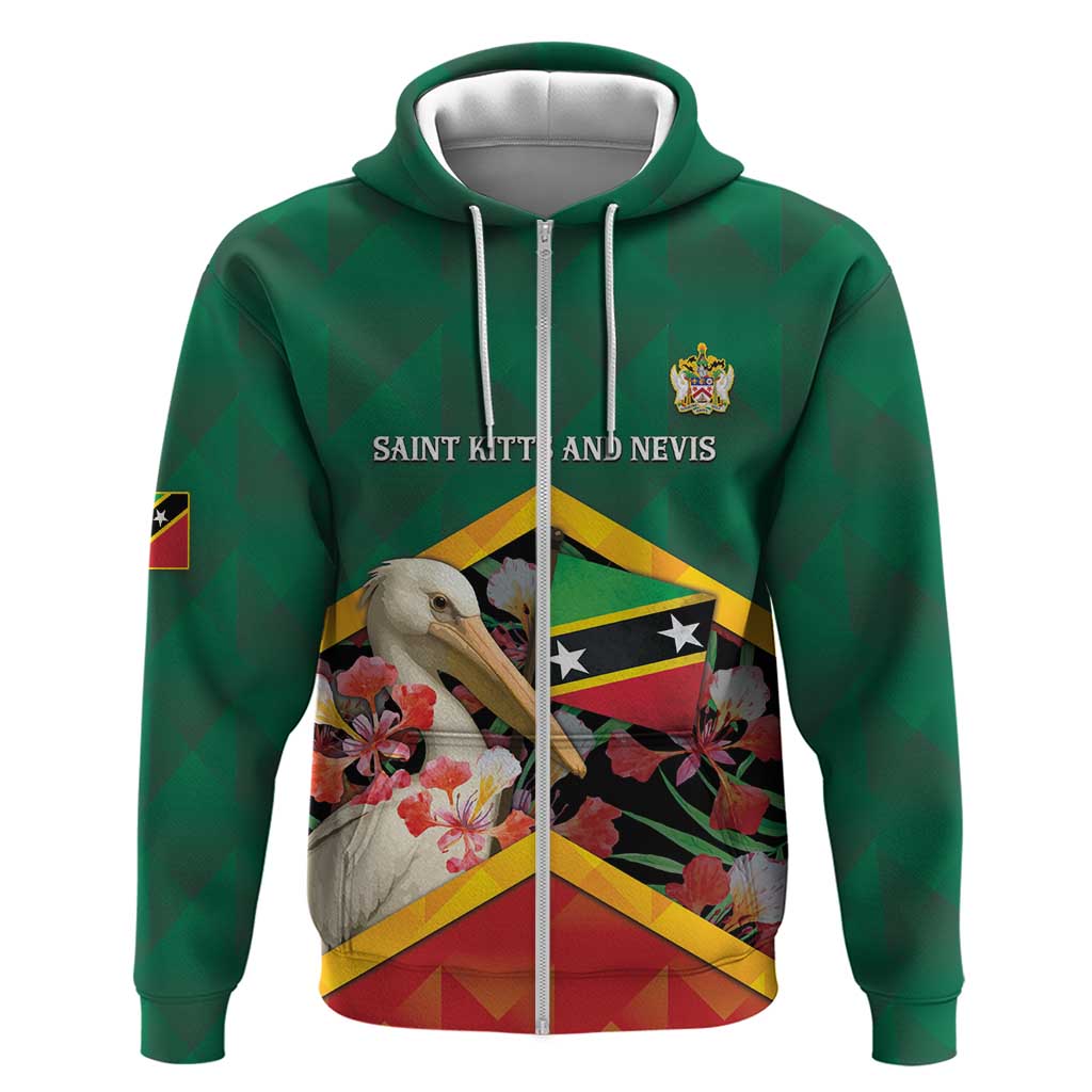 Personalized Saint Kitts and Nevis Zip Hoodie Pelican With Poinciana Flowers - Wonder Print Shop
