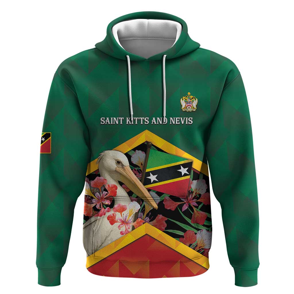 Personalized Saint Kitts and Nevis Zip Hoodie Pelican With Poinciana Flowers - Wonder Print Shop