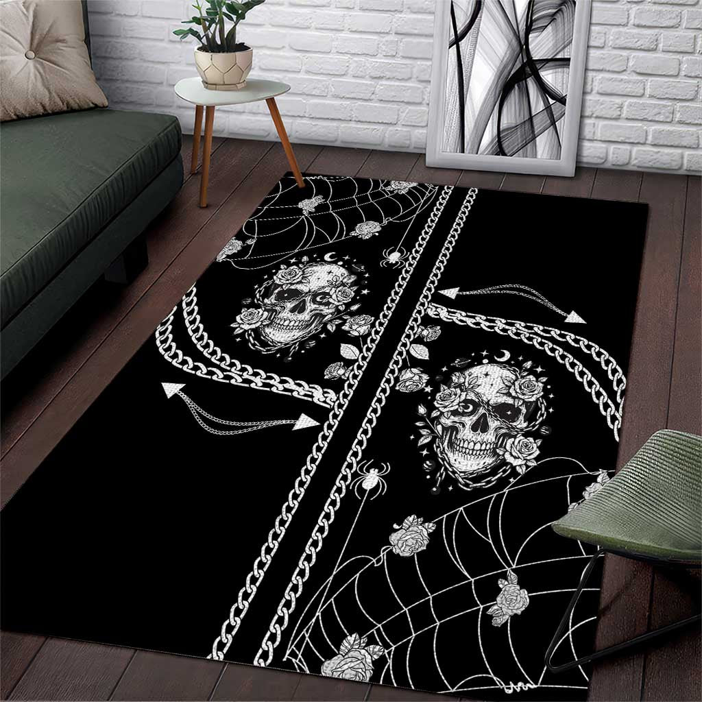 Western Gothic Yoke Area Rug Skull Rose With Spider - Wonder Print Shop