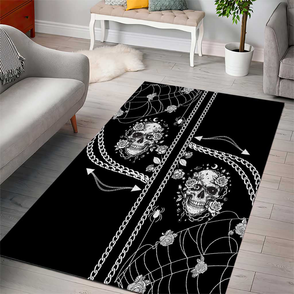 Western Gothic Yoke Area Rug Skull Rose With Spider - Wonder Print Shop