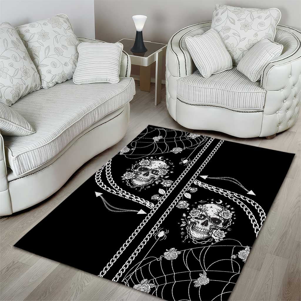 Western Gothic Yoke Area Rug Skull Rose With Spider - Wonder Print Shop