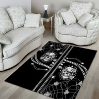 Western Gothic Yoke Area Rug Skull Rose With Spider - Wonder Print Shop