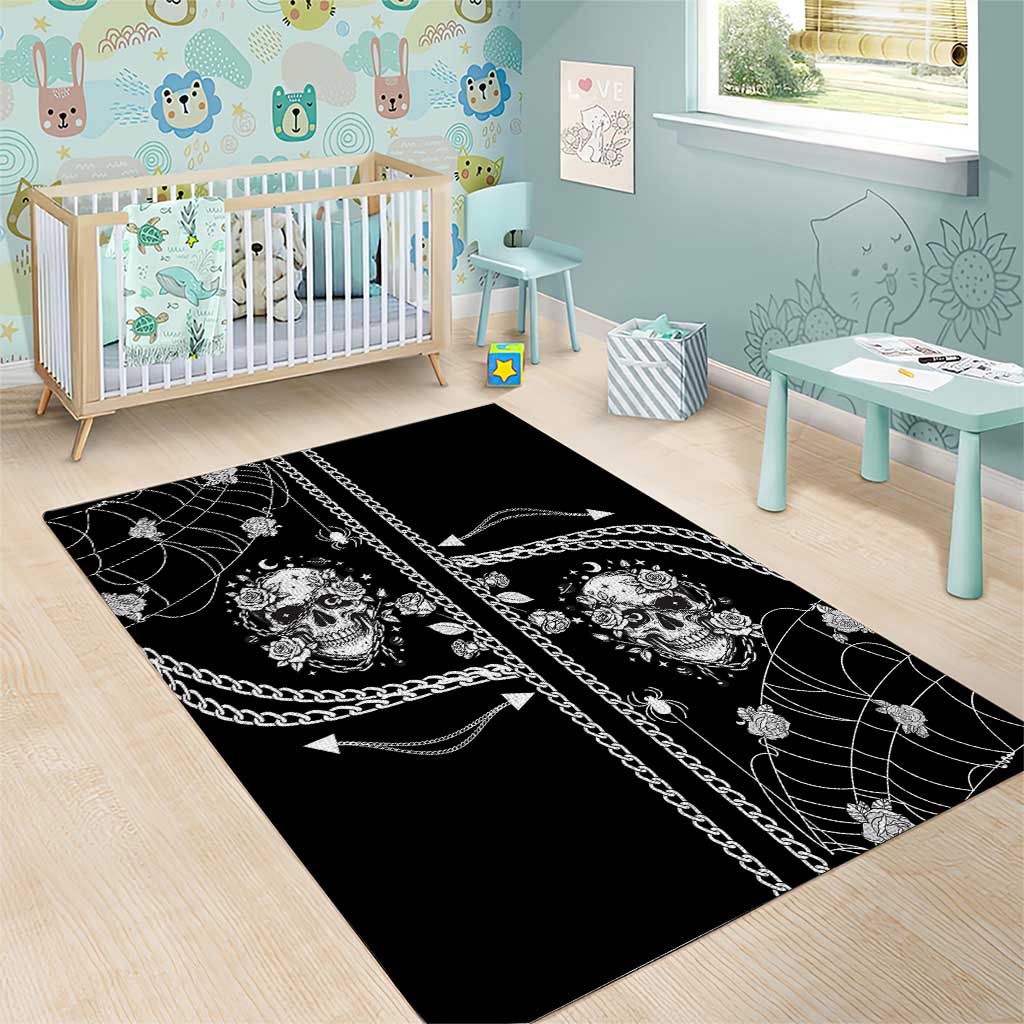 Western Gothic Yoke Area Rug Skull Rose With Spider - Wonder Print Shop