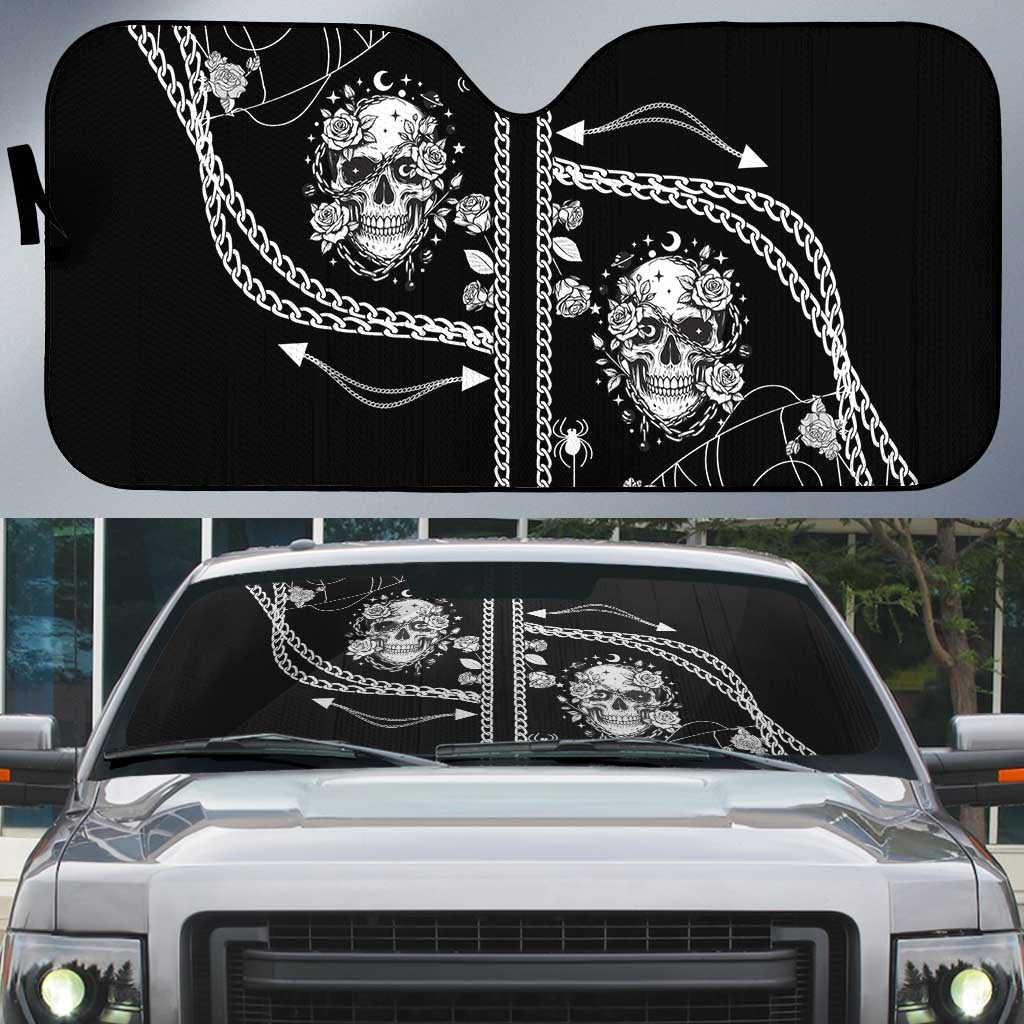 Western Gothic Yoke Auto Sun Shade Skull Rose With Spider - Wonder Print Shop
