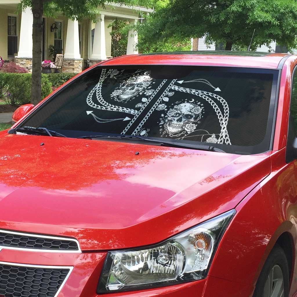 Western Gothic Yoke Auto Sun Shade Skull Rose With Spider - Wonder Print Shop