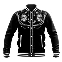 Western Gothic Yoke Baseball Jacket Skull Rose With Spider - Wonder Print Shop