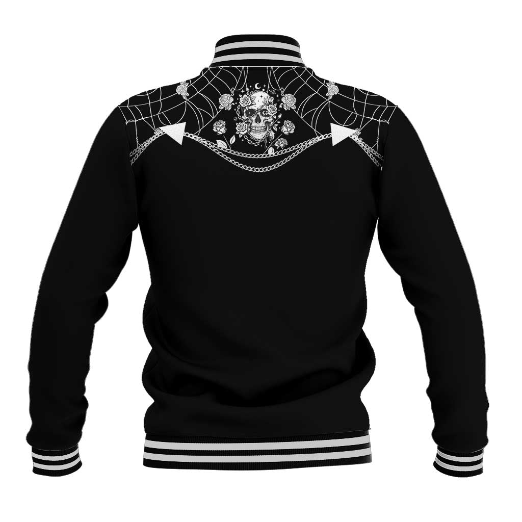 Western Gothic Yoke Baseball Jacket Skull Rose With Spider - Wonder Print Shop