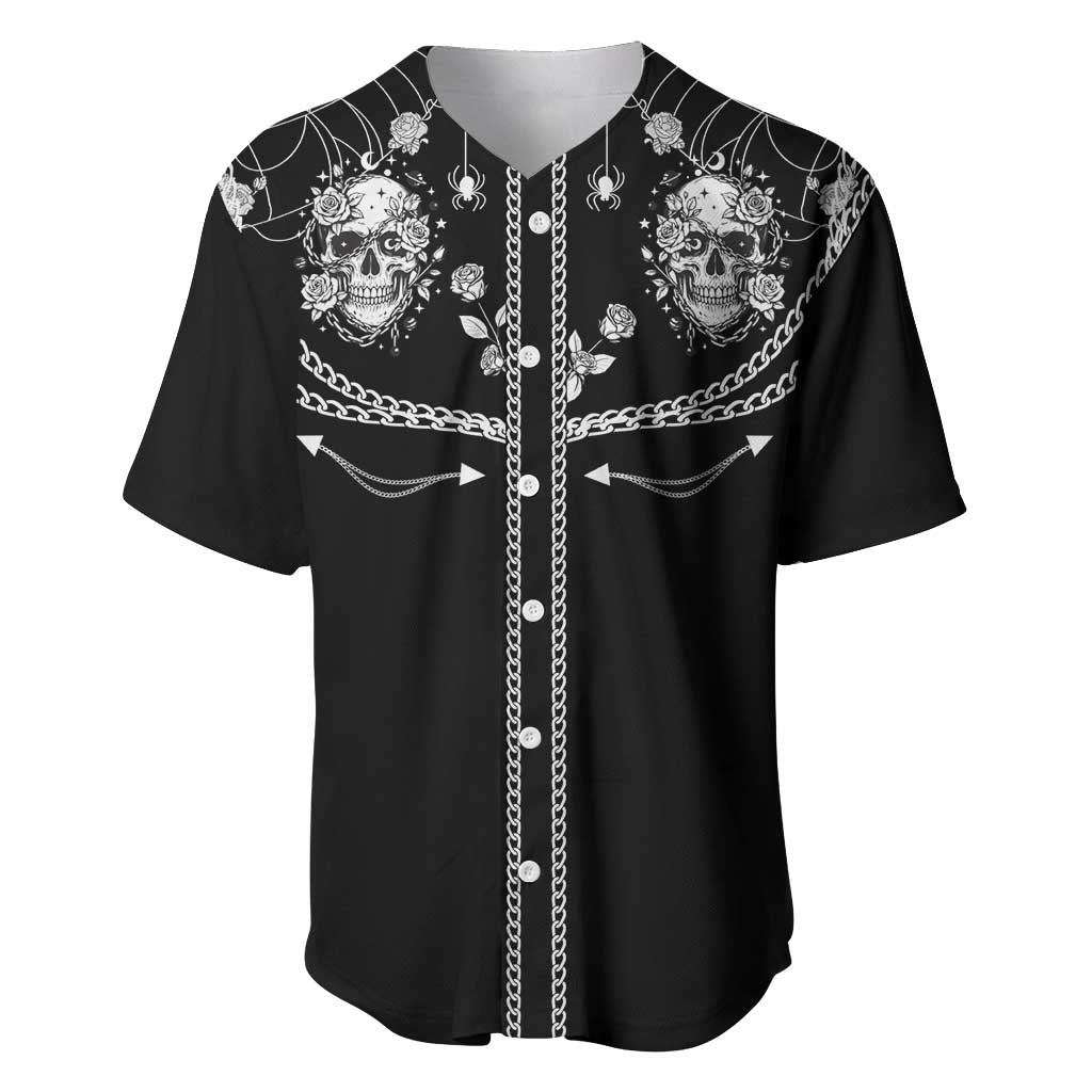 Western Gothic Yoke Baseball Jersey Skull Rose With Spider - Wonder Print Shop