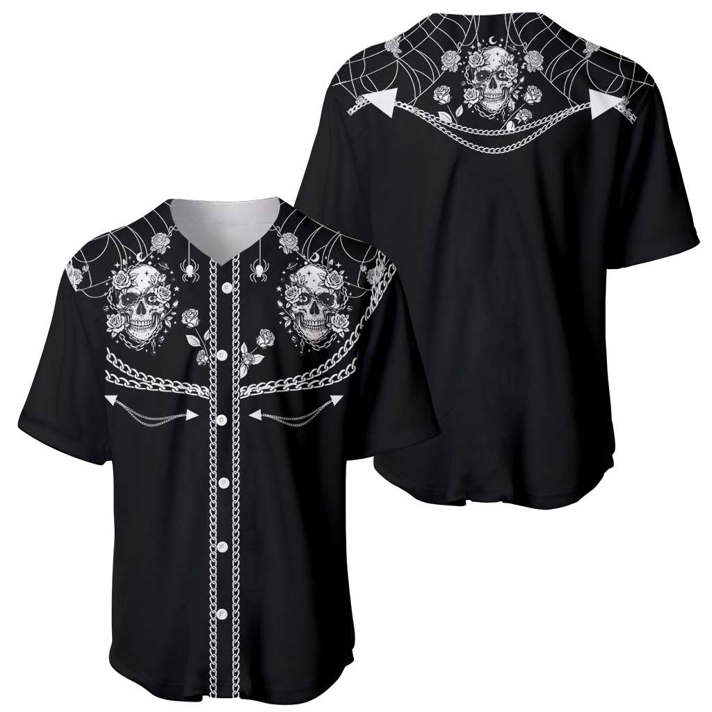 Western Gothic Yoke Baseball Jersey Skull Rose With Spider - Wonder Print Shop