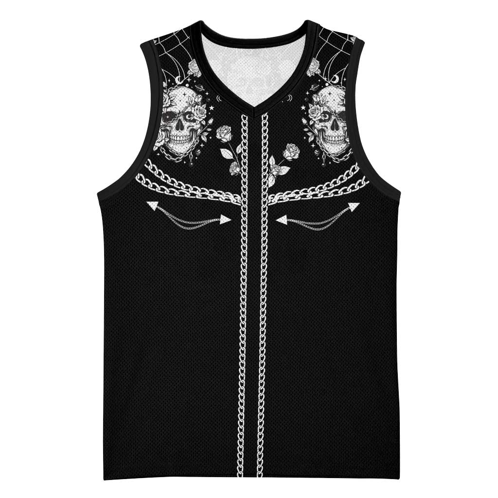 Western Gothic Yoke Basketball Jersey Skull Rose With Spider - Wonder Print Shop