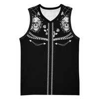 Western Gothic Yoke Basketball Jersey Skull Rose With Spider - Wonder Print Shop