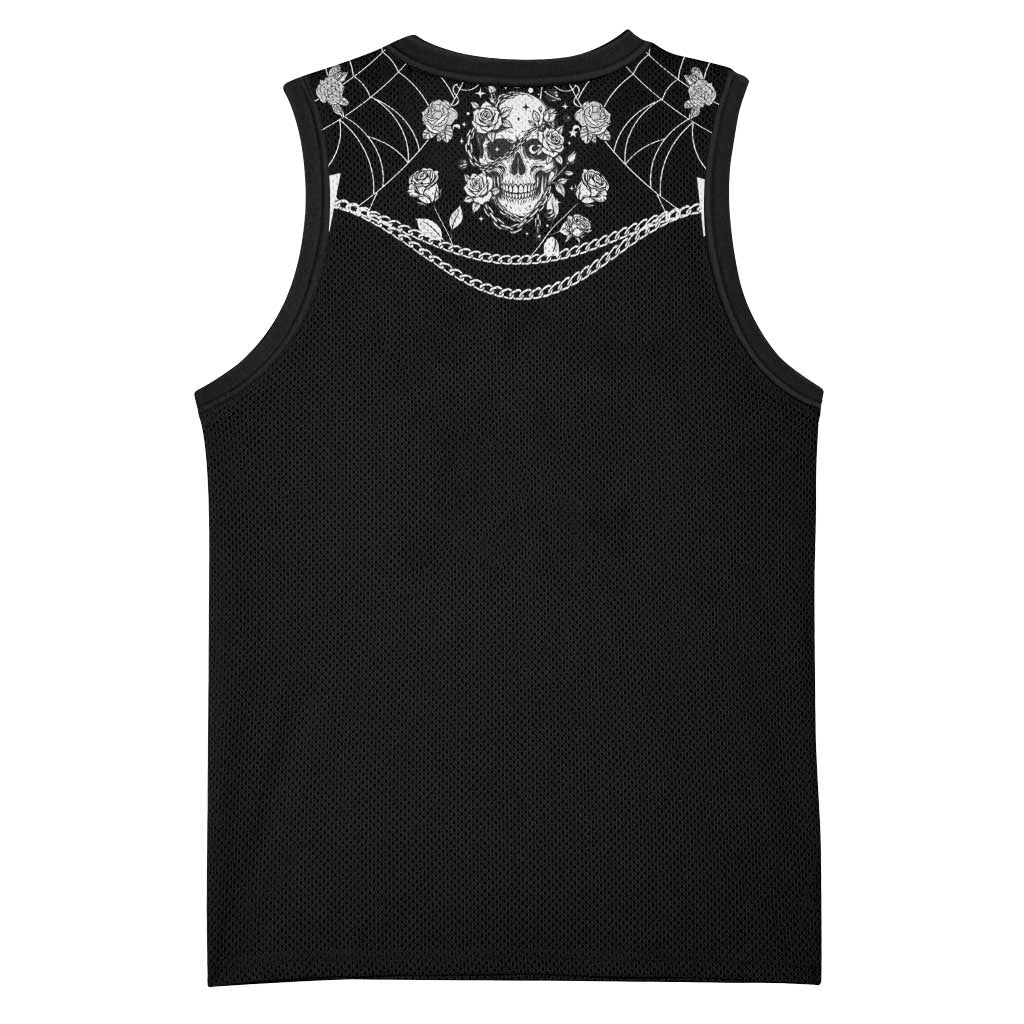 Western Gothic Yoke Basketball Jersey Skull Rose With Spider - Wonder Print Shop