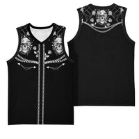 Western Gothic Yoke Basketball Jersey Skull Rose With Spider - Wonder Print Shop