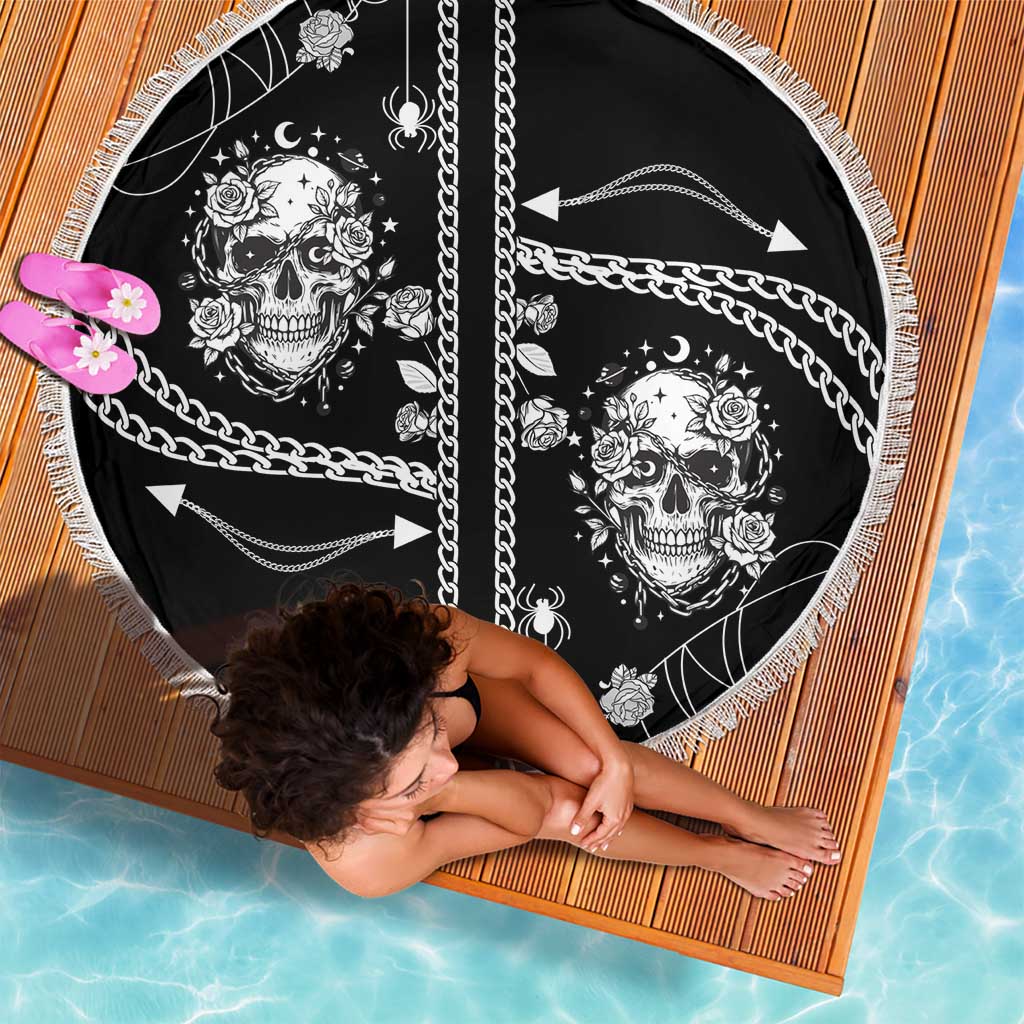 Western Gothic Yoke Beach Blanket Skull Rose With Spider - Wonder Print Shop