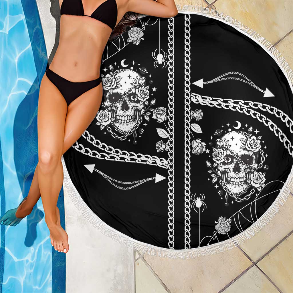 Western Gothic Yoke Beach Blanket Skull Rose With Spider - Wonder Print Shop