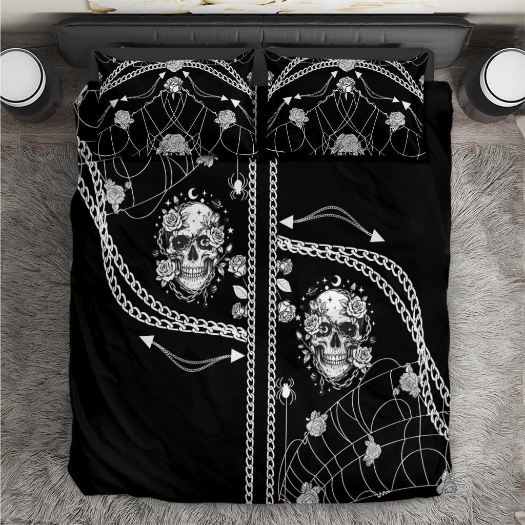 Western Gothic Yoke Bedding Set Skull Rose With Spider - Wonder Print Shop