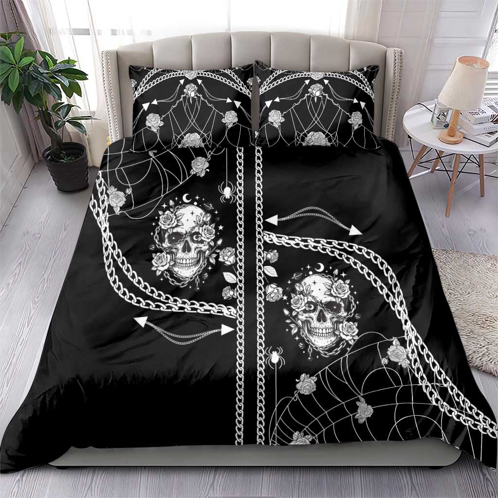 Western Gothic Yoke Bedding Set Skull Rose With Spider - Wonder Print Shop