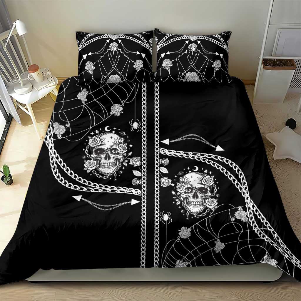 Western Gothic Yoke Bedding Set Skull Rose With Spider - Wonder Print Shop