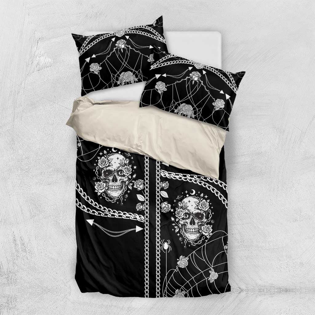 Western Gothic Yoke Bedding Set Skull Rose With Spider - Wonder Print Shop