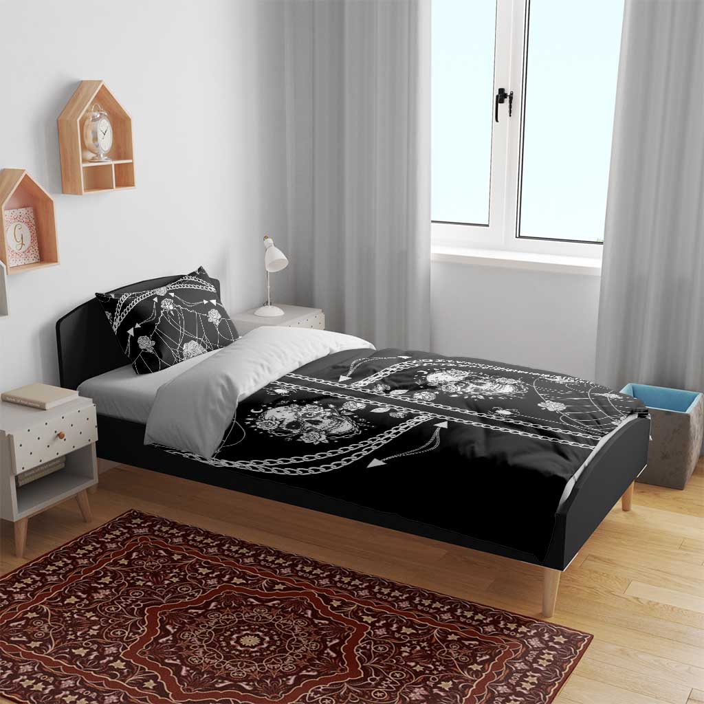 Western Gothic Yoke Bedding Set Skull Rose With Spider - Wonder Print Shop