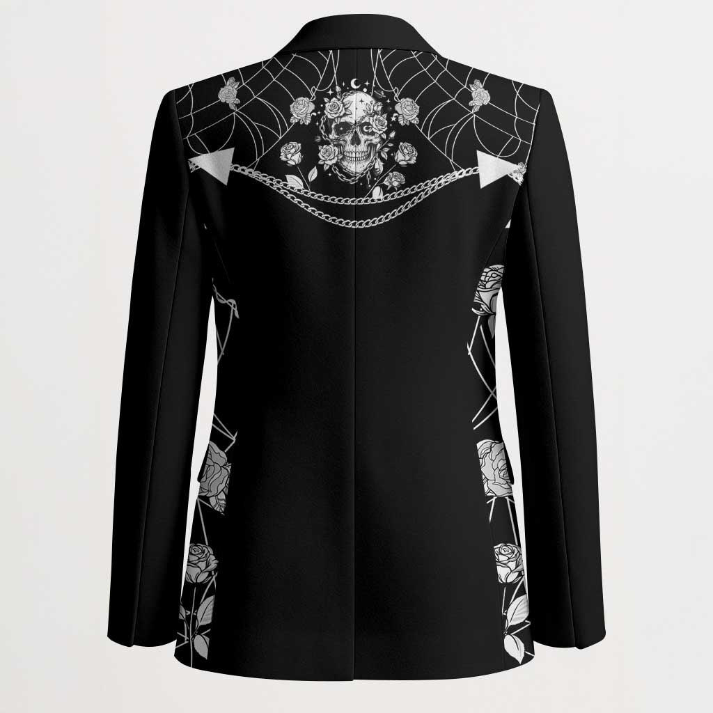 Western Gothic Yoke Blazer Skull Rose With Spider - Wonder Print Shop