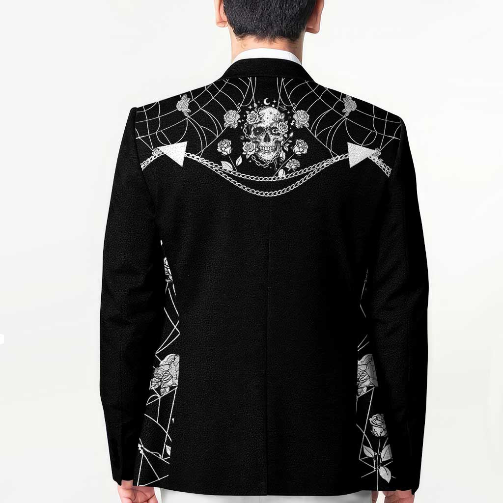 Western Gothic Yoke Blazer Skull Rose With Spider - Wonder Print Shop