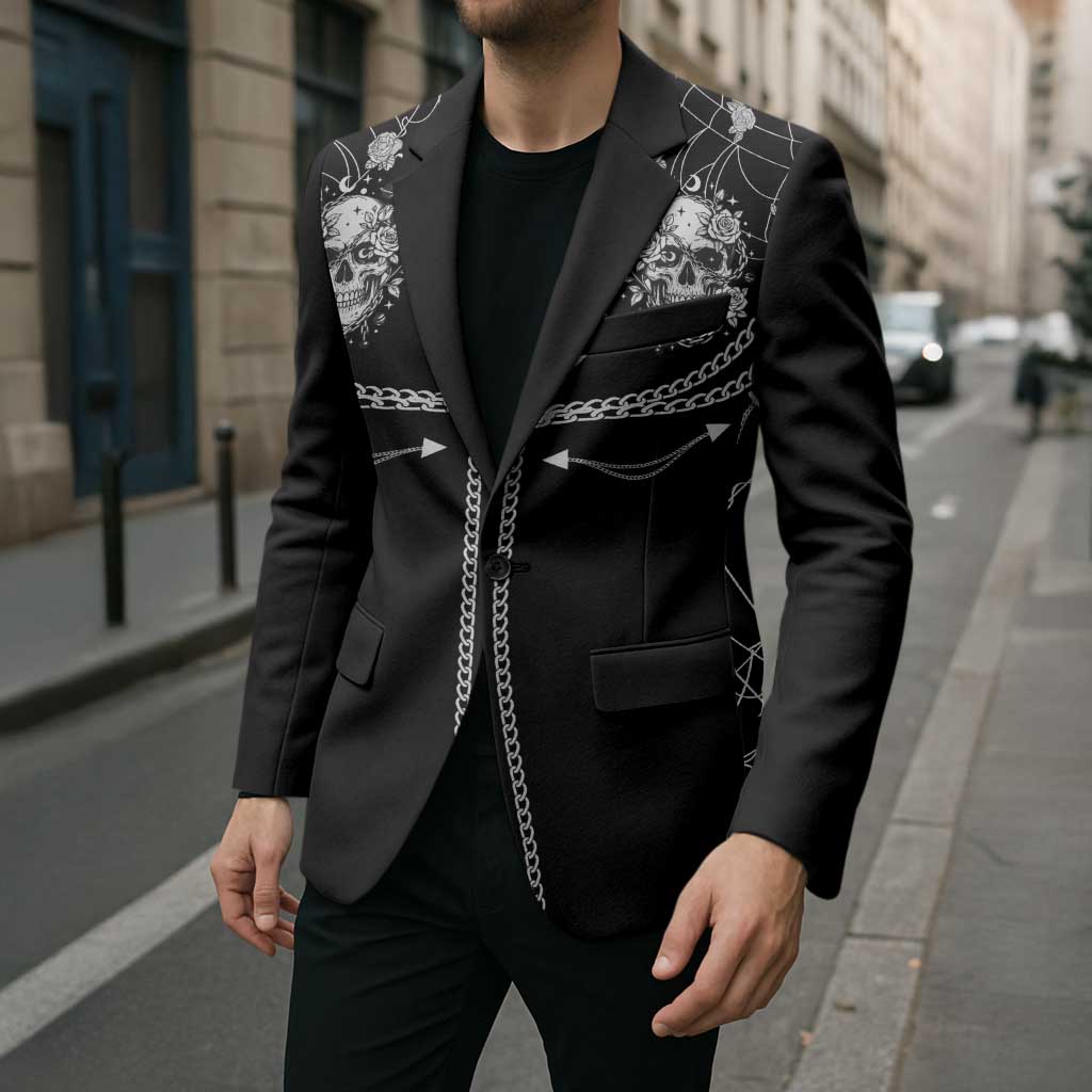 Western Gothic Yoke Blazer Skull Rose With Spider - Wonder Print Shop