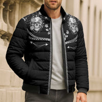 Western Gothic Yoke Bomber Puffer Jacket Skull Rose With Spider - Wonder Print Shop