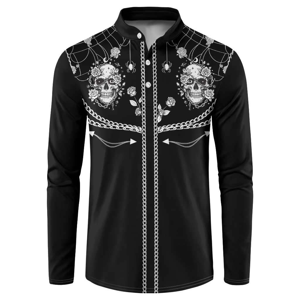 Western Gothic Yoke Button Sweatshirt Skull Rose With Spider - Wonder Print Shop