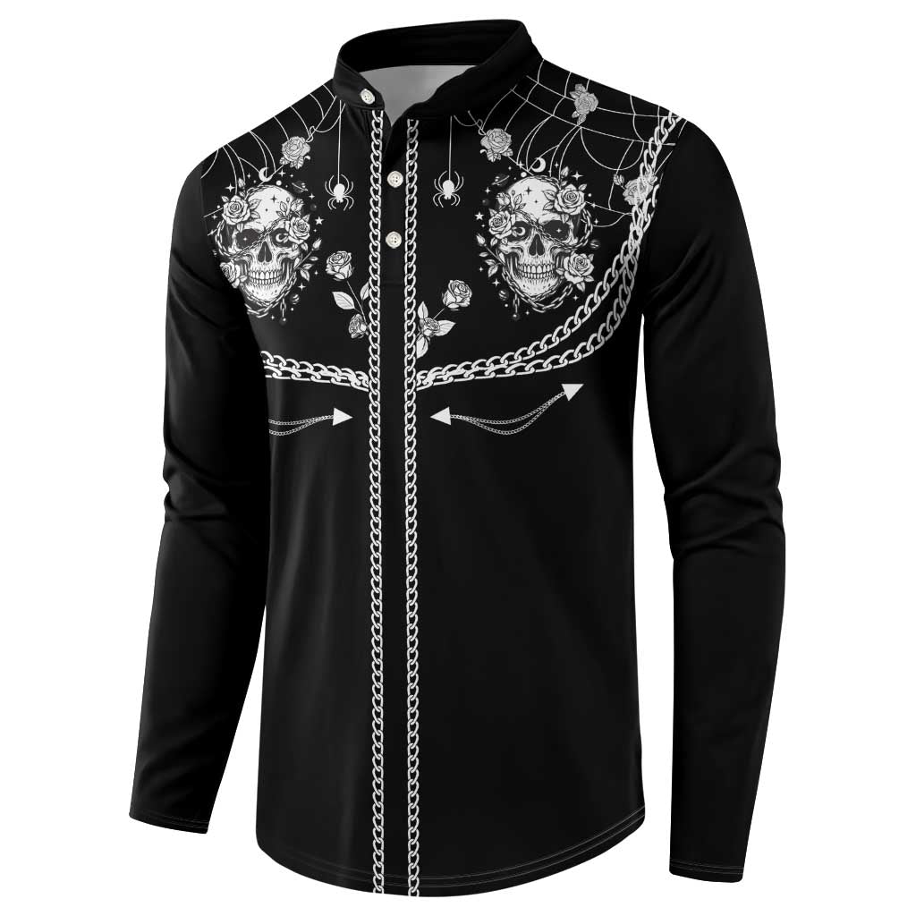 Western Gothic Yoke Button Sweatshirt Skull Rose With Spider - Wonder Print Shop