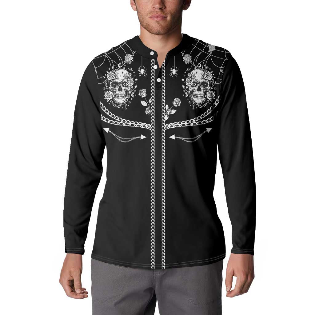 Western Gothic Yoke Button Sweatshirt Skull Rose With Spider - Wonder Print Shop