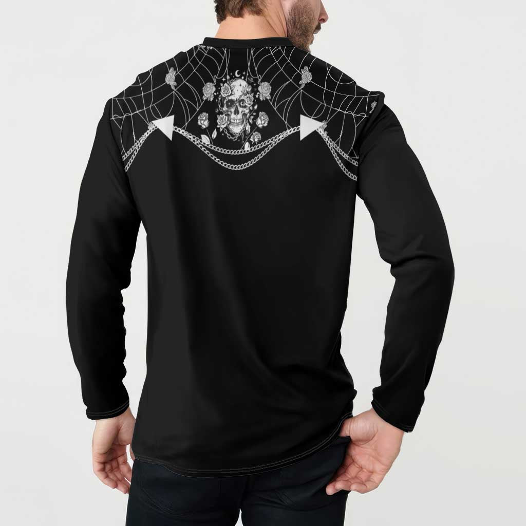 Western Gothic Yoke Button Sweatshirt Skull Rose With Spider - Wonder Print Shop