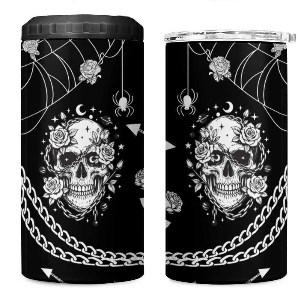 Western Gothic Yoke 4 in 1 Can Cooler Tumbler Skull Rose With Spider - Wonder Print Shop