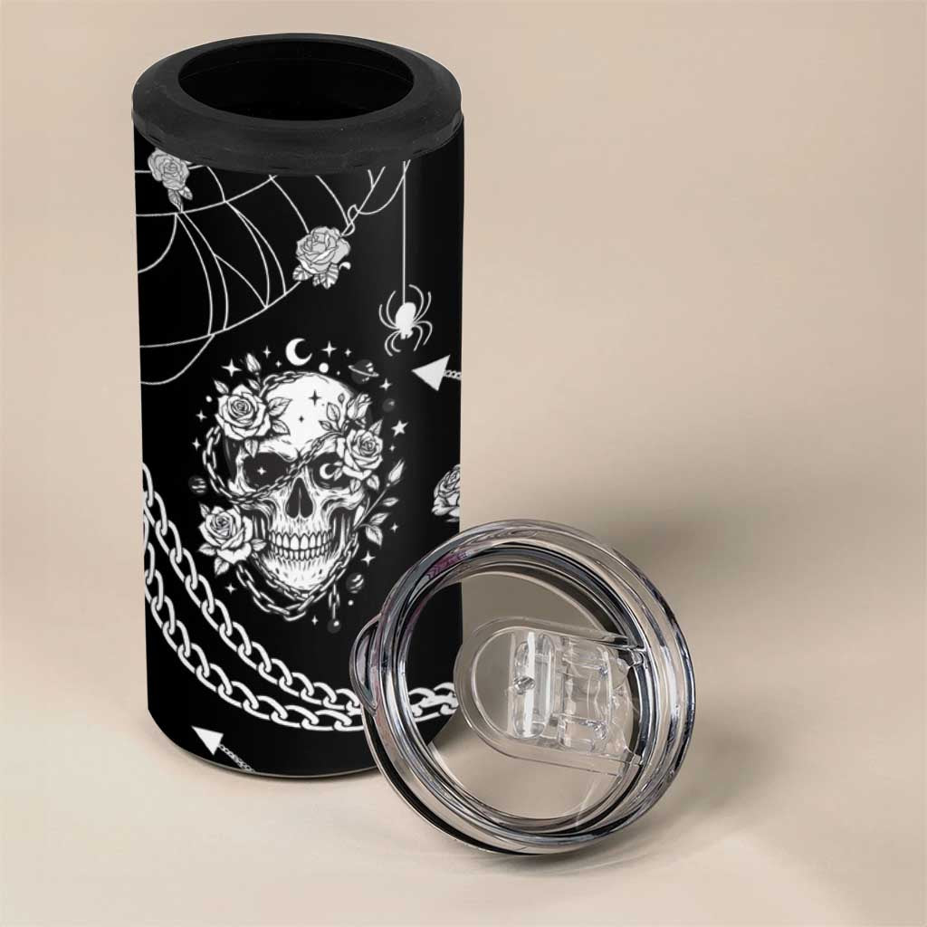 Western Gothic Yoke 4 in 1 Can Cooler Tumbler Skull Rose With Spider - Wonder Print Shop