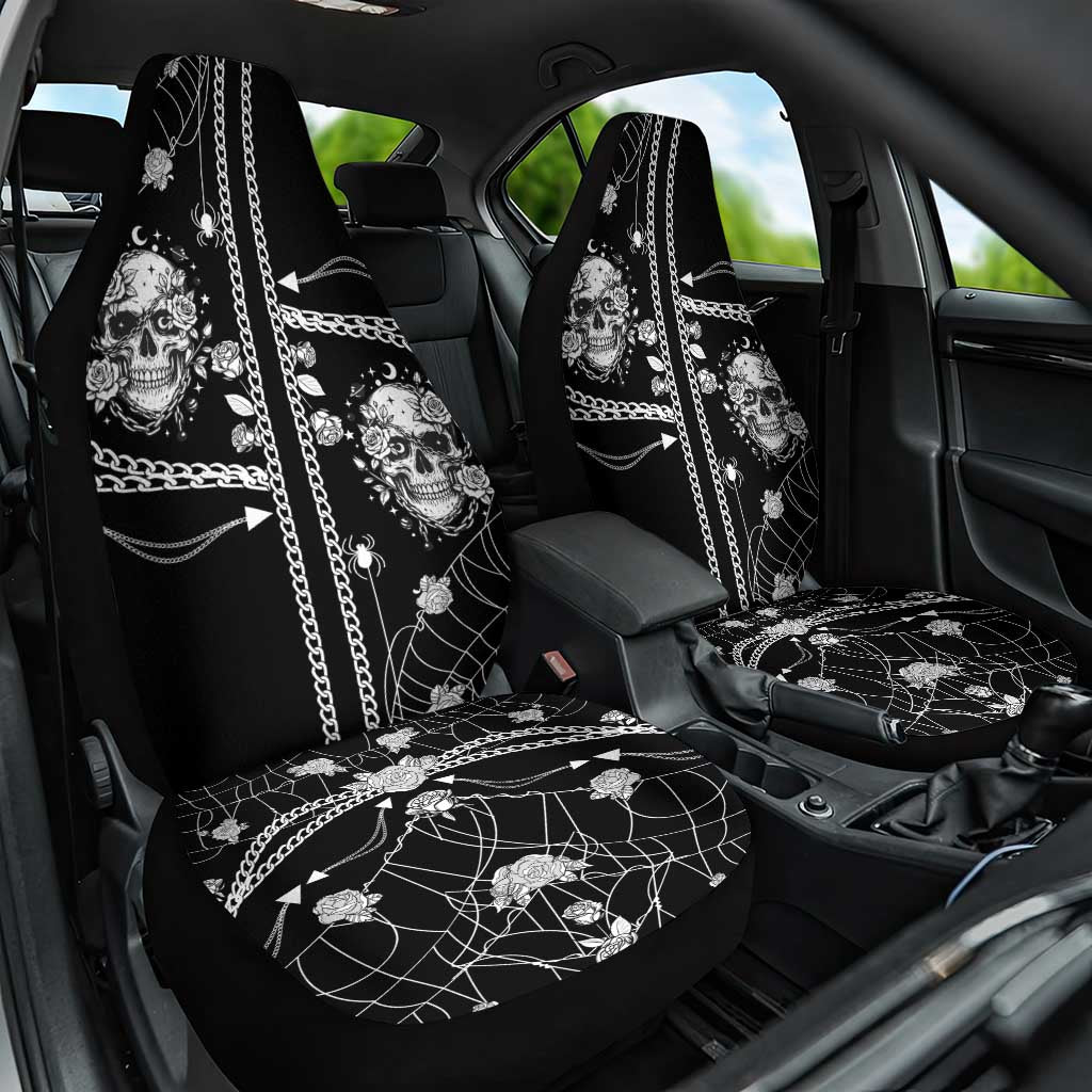 Western Gothic Yoke Car Seat Cover Skull Rose With Spider - Wonder Print Shop