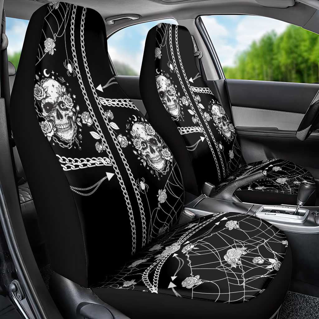 Western Gothic Yoke Car Seat Cover Skull Rose With Spider - Wonder Print Shop