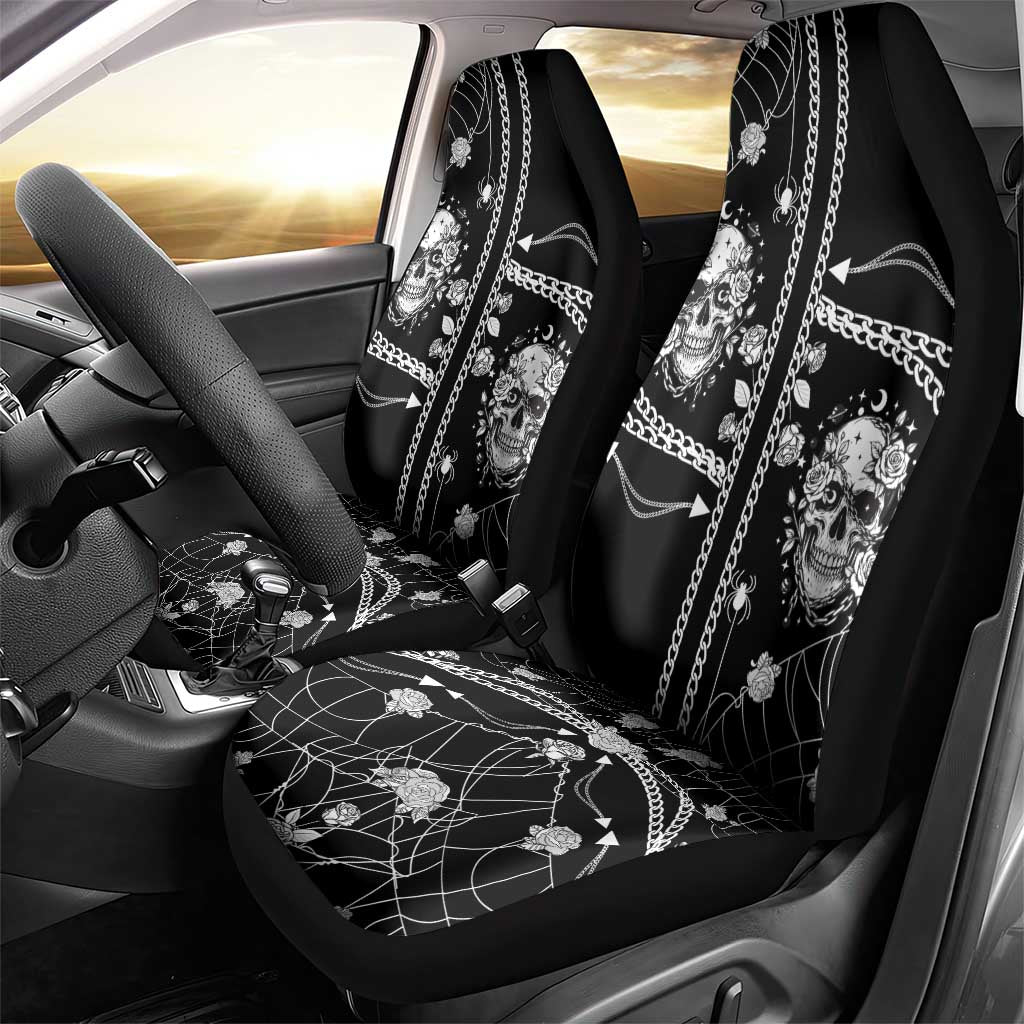 Western Gothic Yoke Car Seat Cover Skull Rose With Spider - Wonder Print Shop