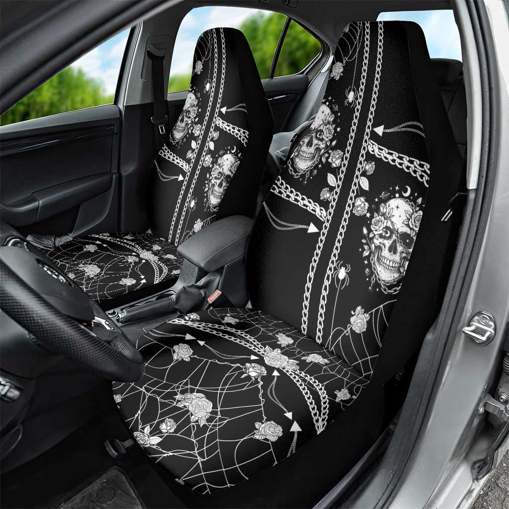 Western Gothic Yoke Car Seat Cover Skull Rose With Spider - Wonder Print Shop