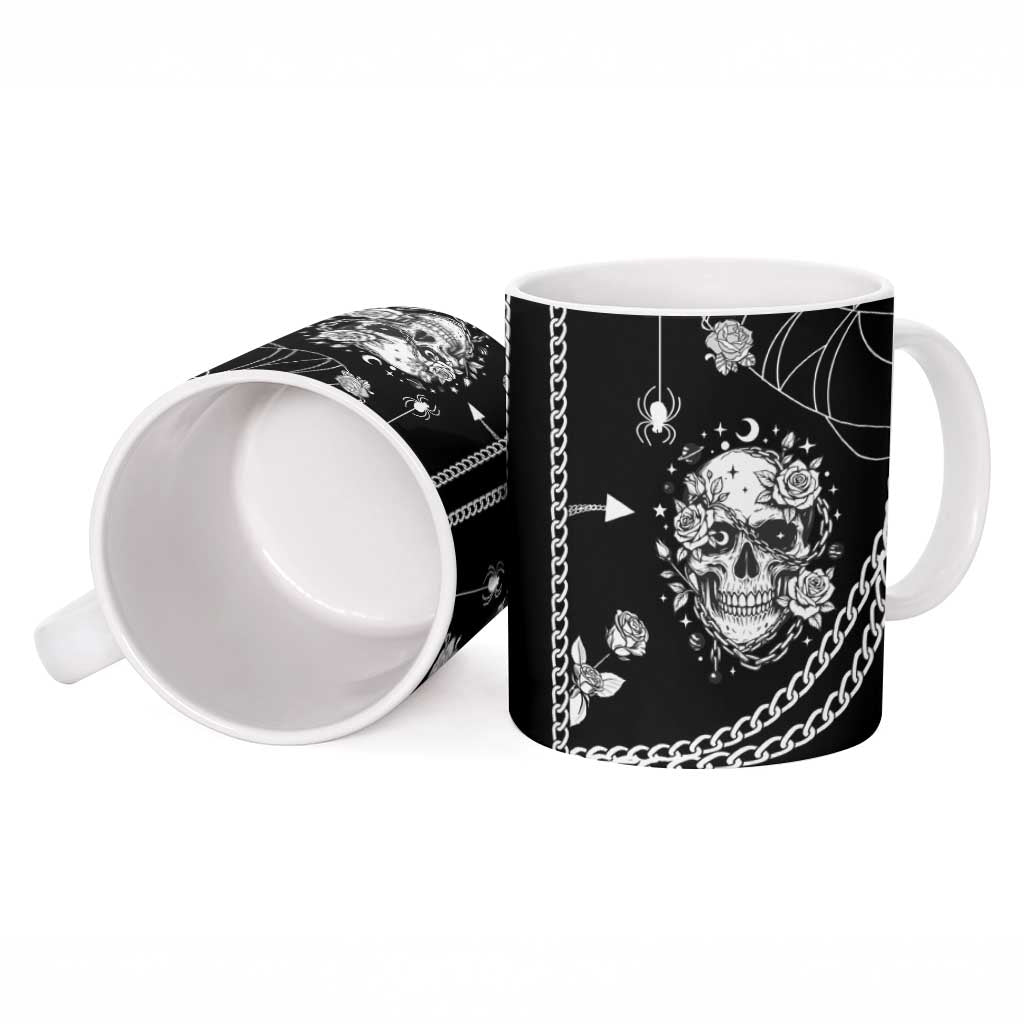 Western Gothic Yoke Ceramic Mug Skull Rose With Spider - Wonder Print Shop