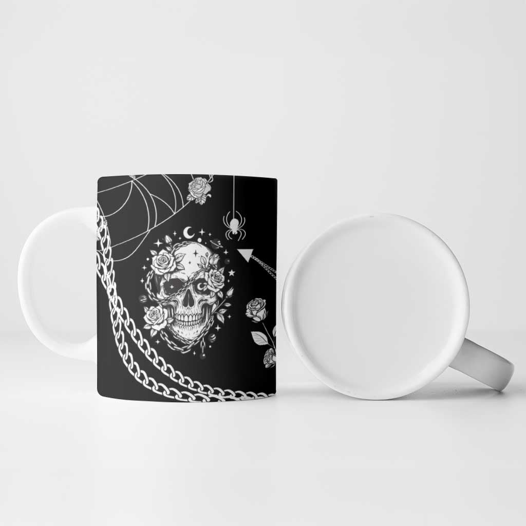 Western Gothic Yoke Ceramic Mug Skull Rose With Spider - Wonder Print Shop