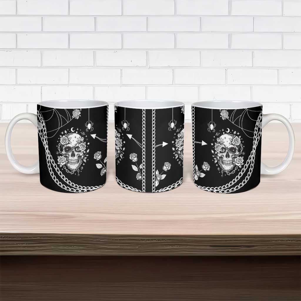 Western Gothic Yoke Ceramic Mug Skull Rose With Spider - Wonder Print Shop