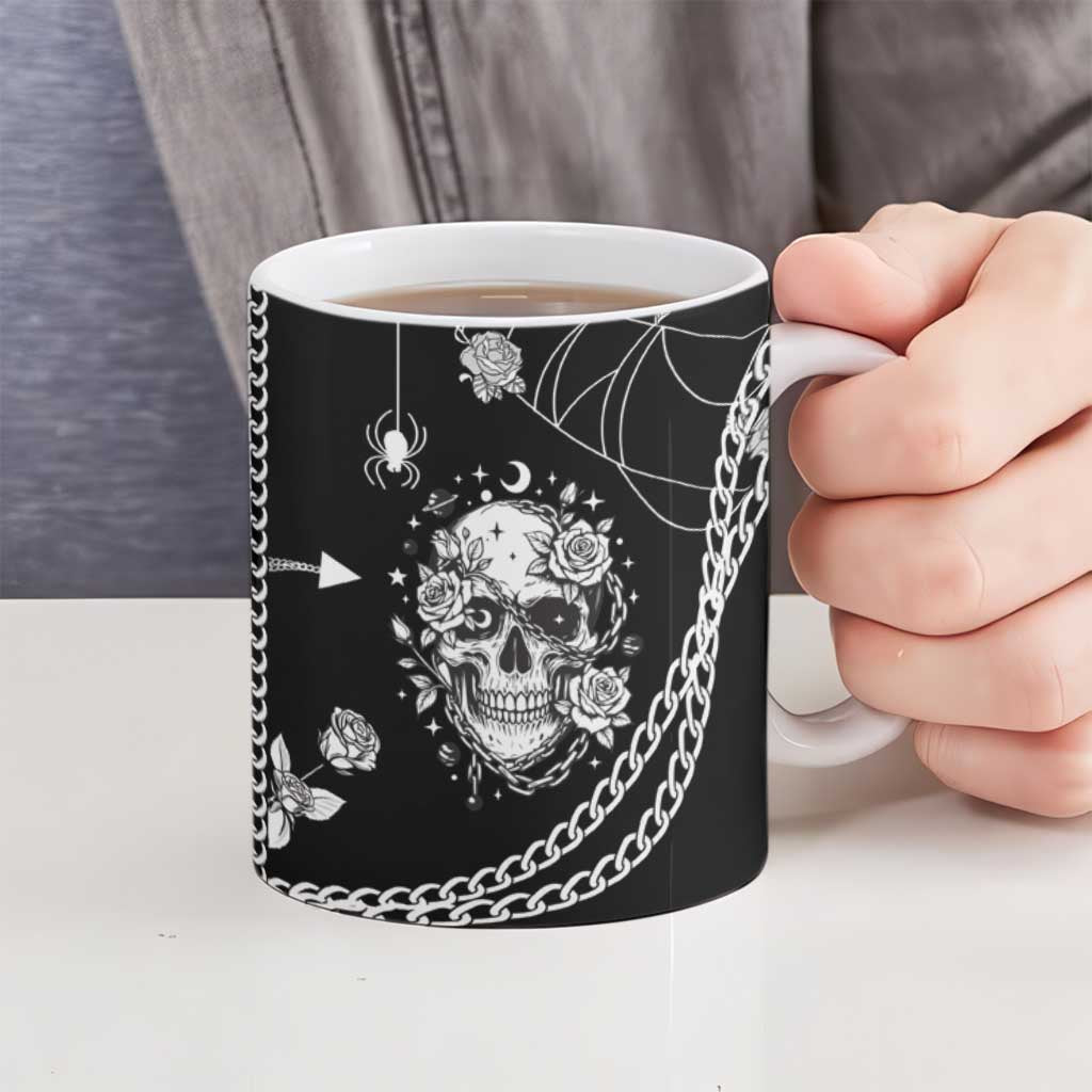 Western Gothic Yoke Ceramic Mug Skull Rose With Spider - Wonder Print Shop