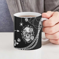 Western Gothic Yoke Ceramic Mug Skull Rose With Spider - Wonder Print Shop