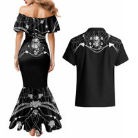 Western Gothic Yoke Couples Matching Mermaid Dress and Hawaiian Shirt Skull Rose With Spider - Wonder Print Shop